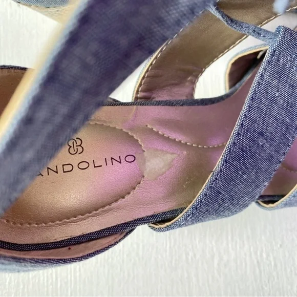 Bandolino Lace Up Denim Wedge Sandals - Picture 7 of 12
